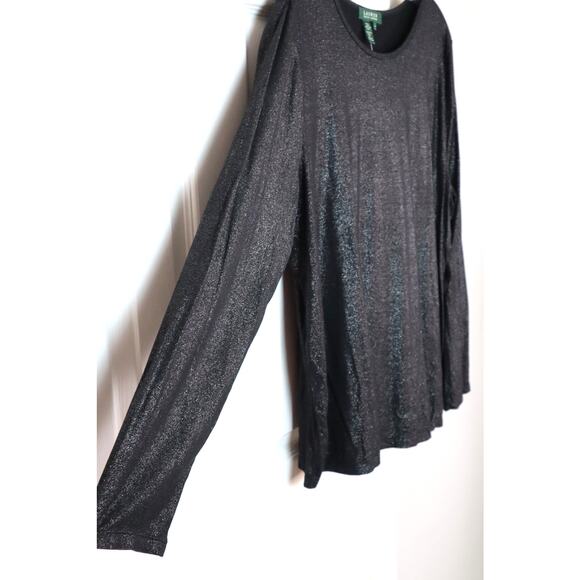 NWT Lauren Ralph Lauren Black Glitter Blouse Metallic Evening Party Plus 2X - Picture 3 of 6